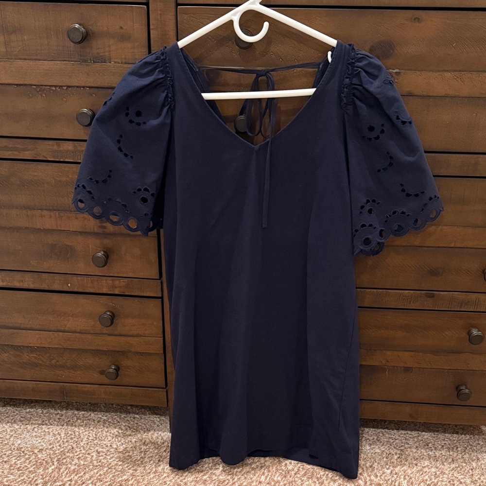 MELLODAY Navy Eyelet Sleeve Dress